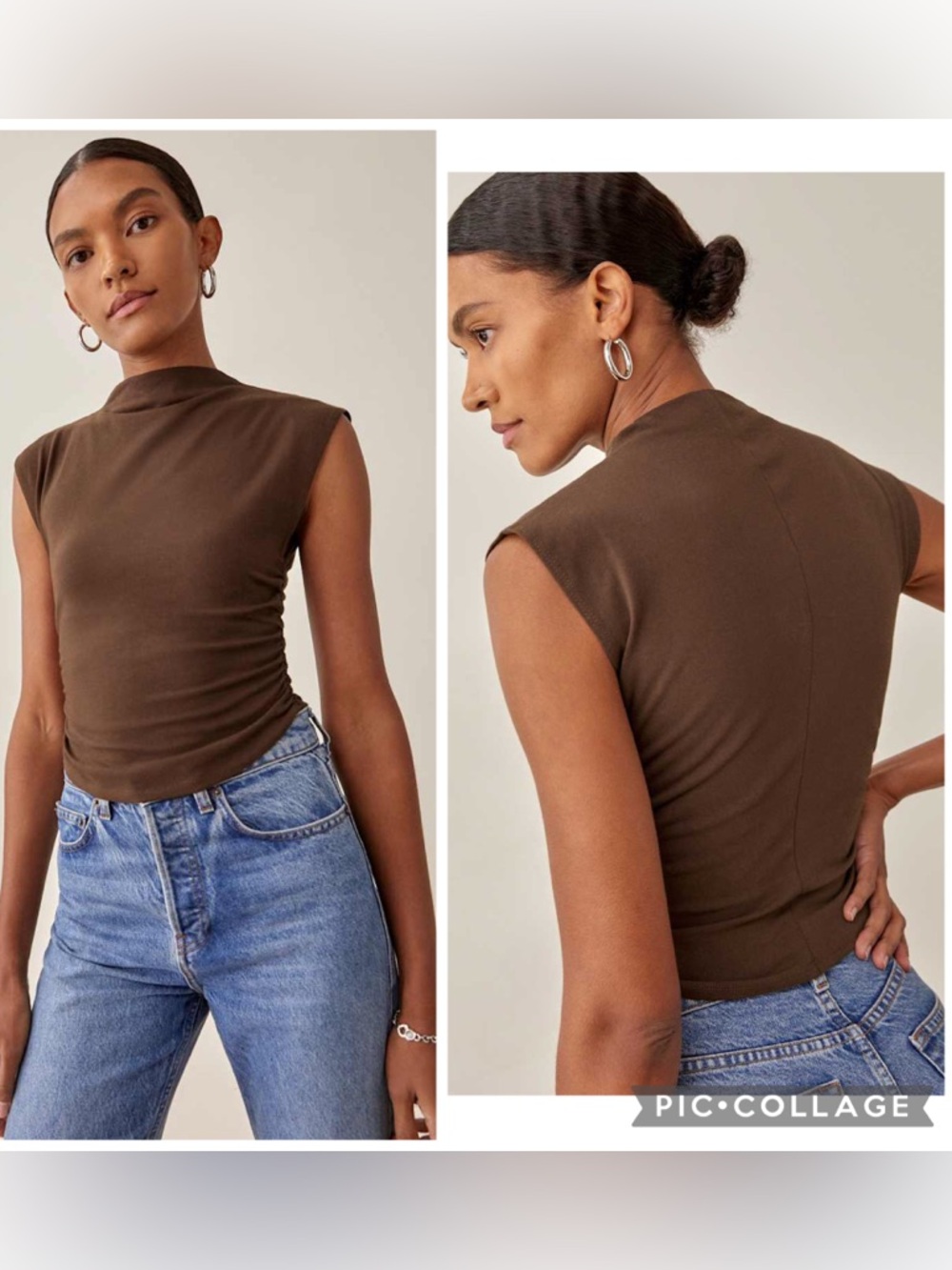 Reformation Brown Mock Neck Sleeveless Tank Top